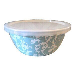 Sea Glass Enamelware Bowl with Lid by Golden Rabbit Metal NEW Splatterware Aqua